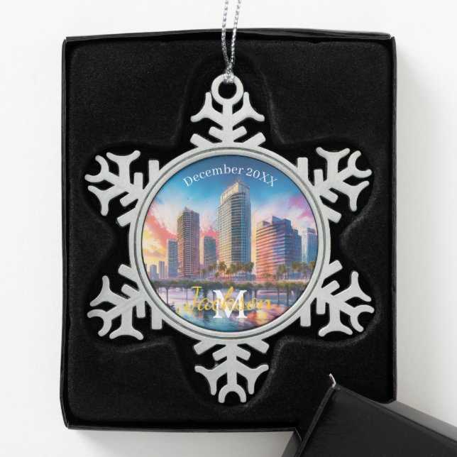 Tampa Skyline Snowflake Ornement de Noël d'hiver (Boîte)