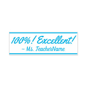 Tampon Auto-encreur "100%! Excellent !" + Nom de l'éducateur Timbre en