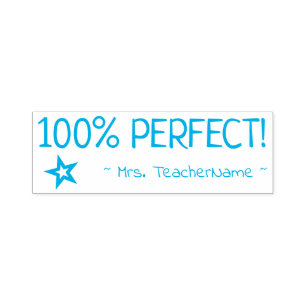 Tampon Auto-encreur "100% PARFAIT !" + Nom de l'éducateur Timbre en ca