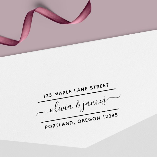 Tampon Auto-encreur 2 lignes Calligraphie Script Couple Adresse de ret (Créateur téléchargé)