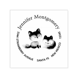 Tampon Auto-encreur 2 mignons petits renards Aquarelle Design