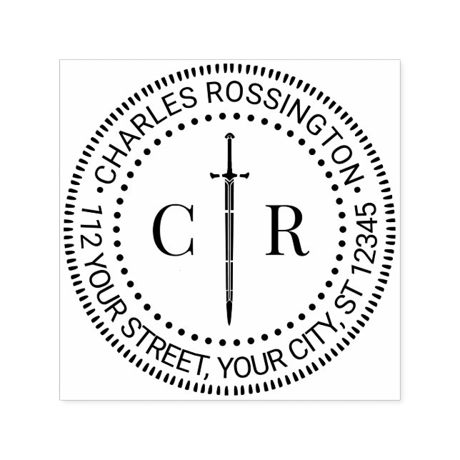 Tampon Auto-encreur 2 Monogramme Initial Sable #1 Nom Adresse de Retou (Design)