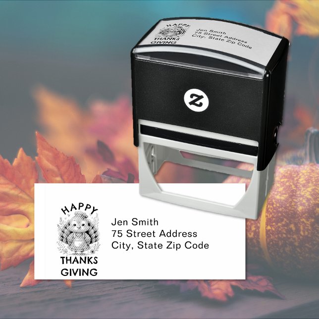 Tampon Auto-encreur Adresse de retour Cute Turkey (Happy Thanksgiving custom text return address self-inking rubber stamp)