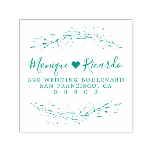 Tampon Auto-encreur Adresse de retour de couples de mariage de coeur