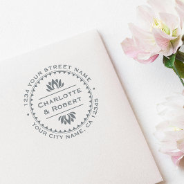 Tampon Auto-encreur Adresse de retour de fleurs Lotus élégante personn