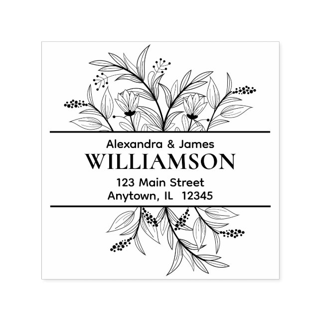 Tampon Auto-encreur Adresse de retour de frontière florale (Design)