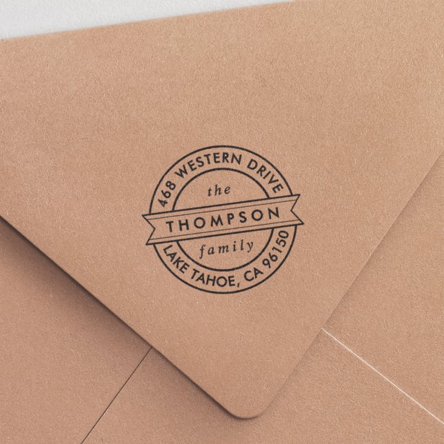 Tampon Auto-encreur Adresse de retour de la bannière ronde moderne (Créateur téléchargé)
