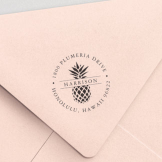 Tampon Auto-encreur Adresse de retour de la ronde d'ananas tropicale