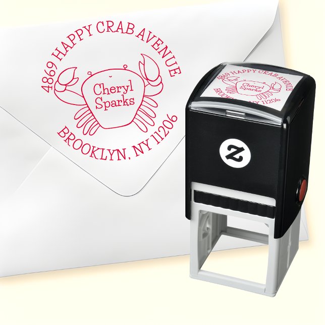 Tampon Auto-encreur Adresse de retour de la ronde de crabe caricatural (Personalized Crab Stamp: Make Your Mailings Claw-some! 🦀)