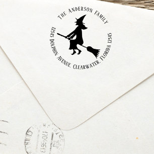 Tampon Auto-encreur Adresse de retour de la sorcière Halloween personn