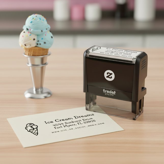 Tampon Auto-encreur Adresse de retour de l'entreprise de crème glacée  (Ice cream shop business stamp.)