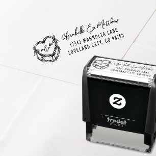 Tampon Auto-encreur Adresse de Retour de Mariage Dessinée à la Main Gâ