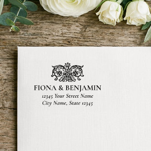 Tampon Auto-encreur Adresse de Retour de Mariage Florale Élégante Vint
