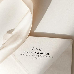 Tampon Auto-encreur Adresse de retour de mariage minimal blanc moderne