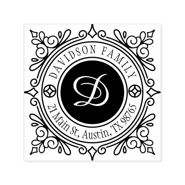 Tampon Auto-encreur Adresse de retour de monogramme classique personna (Design)