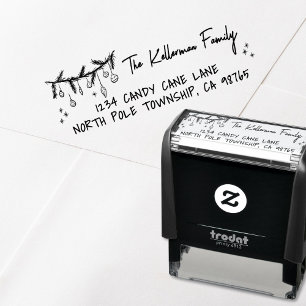 Tampon Auto-encreur Adresse de Retour de Noël Fantaisiste Dessinée à l