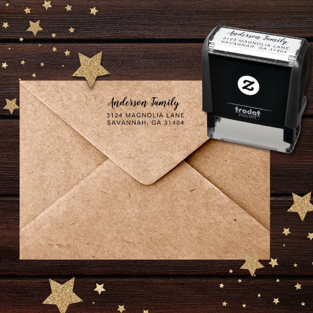 Tampon Auto-encreur Adresse de retour de Noël religieuse moderne (Self-inking return address stamp with calligraphy script font with flourishes)