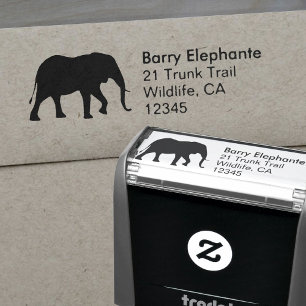 Tampon Auto-encreur Adresse de retour de silhouette d'éléphant