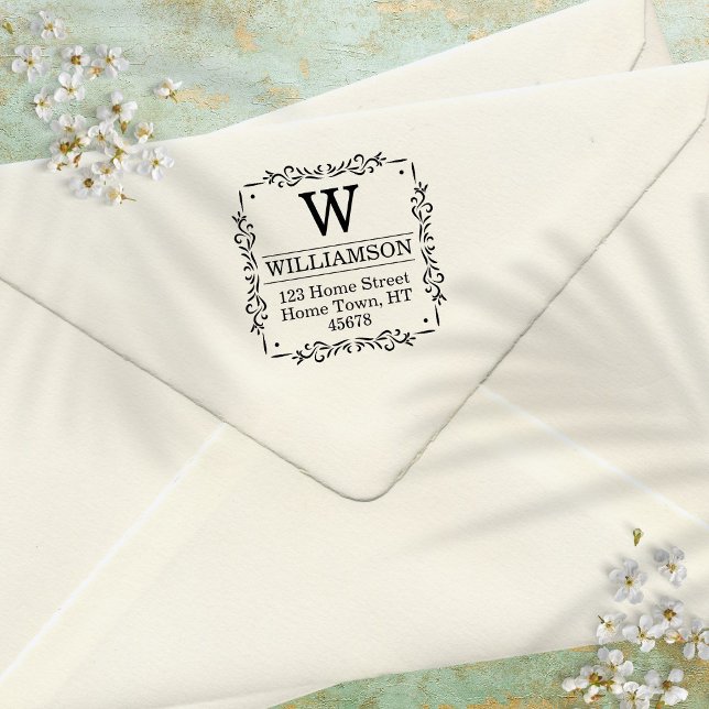 Tampon Auto-encreur Adresse de retour du Carré Monogramme traditionnel (Créateur téléchargé)