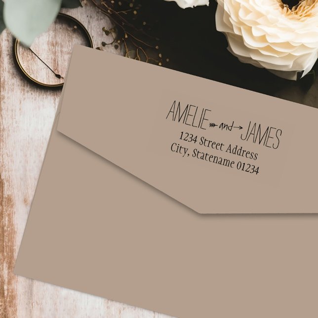 Tampon Auto-encreur Adresse de Retour du Couple de Mariage Flèche Rust (Créateur téléchargé)