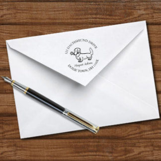 Tampon Auto-encreur Adresse de retour du dessin de crème longue Dachsh