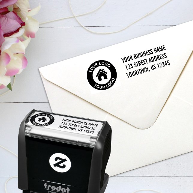 Tampon Auto-encreur Adresse de retour du logo d'entreprise personnalis (Créateur téléchargé)