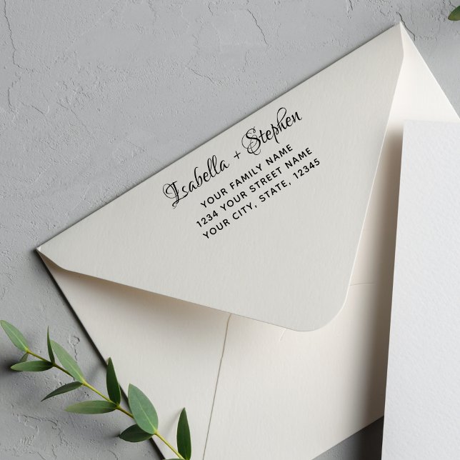 Tampon Auto-encreur Adresse de retour du Mariage de script élégant (Créateur téléchargé)
