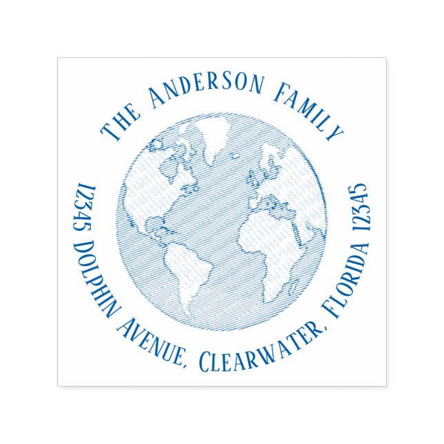 Tampon Auto-encreur Adresse de retour Earth Globe Simple Minimaliste (Design)