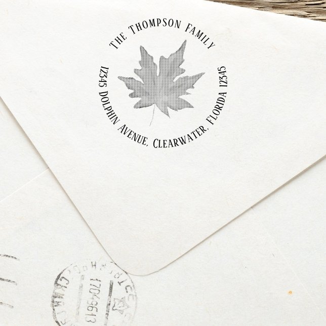 Tampon Auto-encreur Adresse de retour famille Feuilles simples (Fall autumn leaves Family Name Return Address stamp)