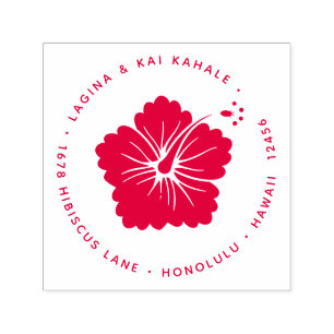 Tampon Auto-encreur Adresse de retour Hawaï de fleur de ketmie