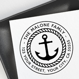 Tampon Auto-encreur Adresse de retour minimale d'ancre nautique modern