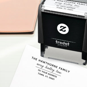 Tampon Auto-encreur Adresse de retour Nom de script de la famille mini