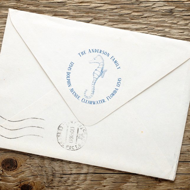 Tampon Auto-encreur Adresse de retour Océan nautique Simple Seahorse (Créateur téléchargé)