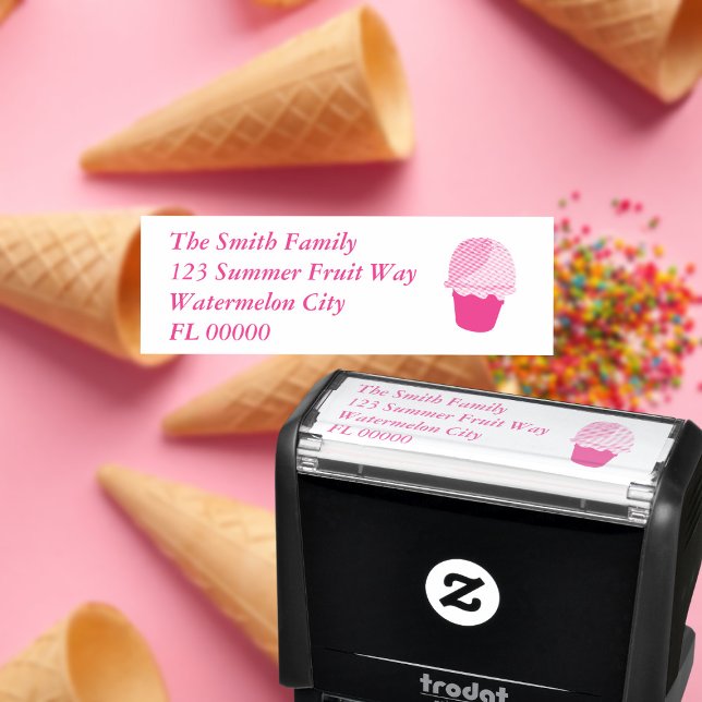 Tampon Auto-encreur Adresse de retour personnalisée de crème glacée mi (Love ice cream cones? Add you raddress to this self inking stamp)