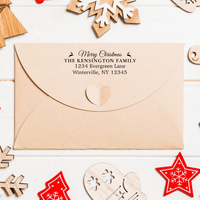 Tampon Auto-encreur Adresse familiale de Noël personnalisée Timbre en  (Personalized Christmas Family Address Rubber Stamp)