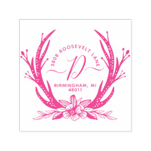 Tampon Auto-encreur Adresse florale de monogramme de style de klaxons