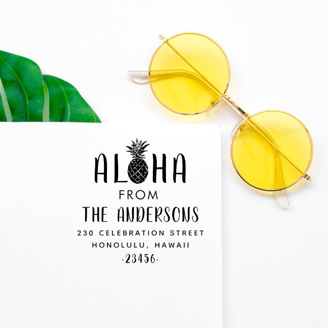 Tampon Auto-encreur Aloha Pineapple Nom de famille personnalisé Adress (Créateur téléchargé)