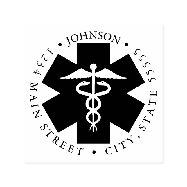 Tampon Auto-encreur Ambulance Black Star of Life Retour Étiquette (Design)