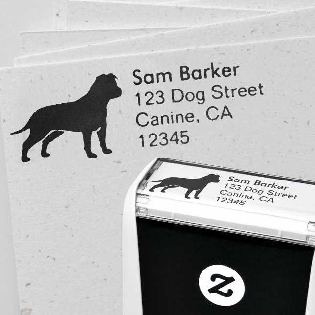 Tampon Auto-encreur AmStaff Chien Silhouette Adresse de retour (Créateur téléchargé)