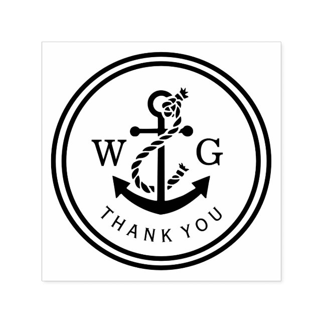 Tampon Auto-encreur Ancre de bateau encadrée avec Merci de monogramme  (Design)
