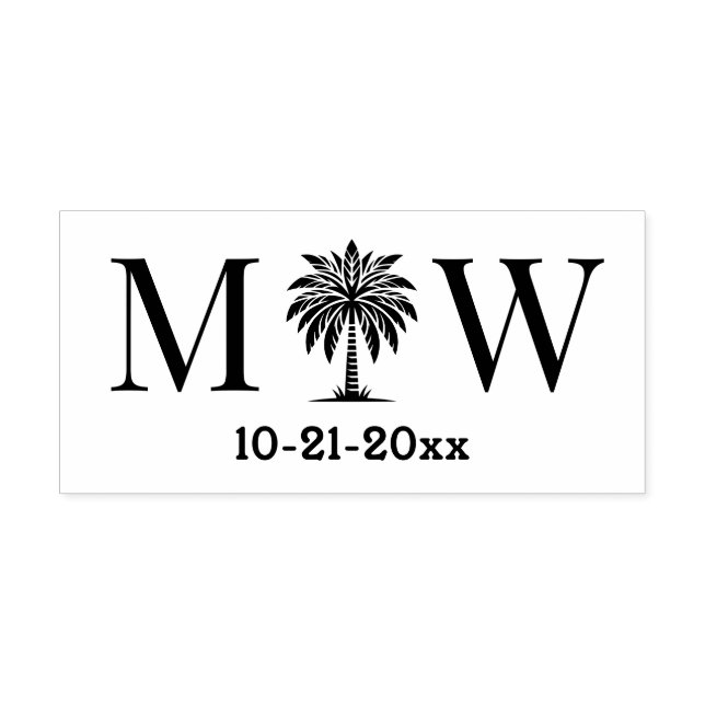 Tampon Auto-encreur Arbre à Palmes Initials Couple Mariage Monogramme  (Design)