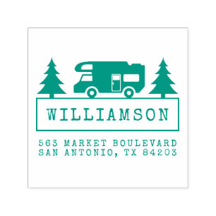Tampon Auto-encreur Arbres & RV Silhouette Nom de famille Adresse de r