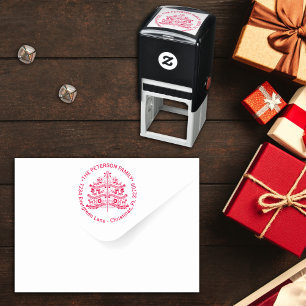 Tampon Auto-encreur Art populaire scandinave rouge Arbre de Noël nordi