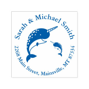 Tampon Auto-encreur Baby shower Narwhal Blue Boy Whale