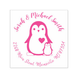 Tampon Auto-encreur Baby shower Pingouin mignon fille rose