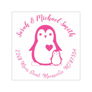 Tampon Auto-encreur Baby shower Pingouin mignon fille rose