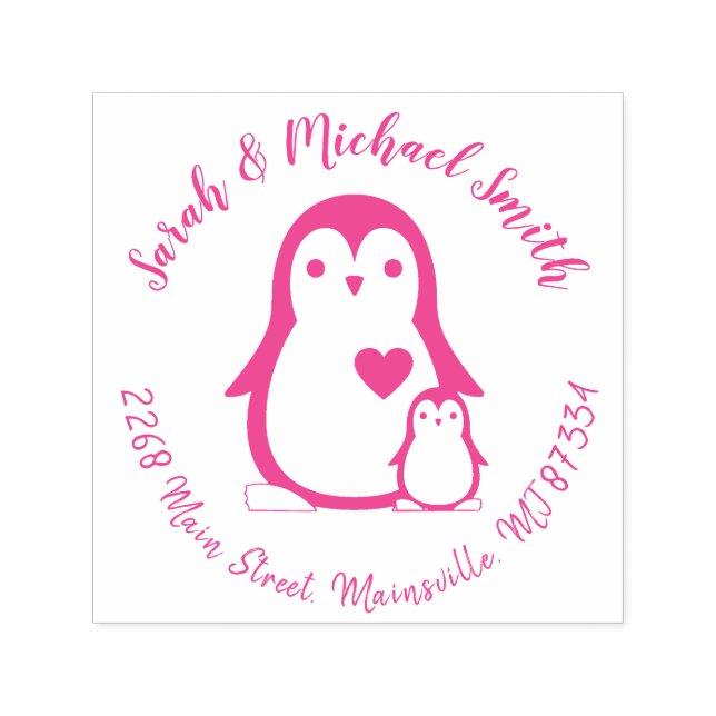 Tampon Auto-encreur Baby shower Pingouin mignon fille rose (Design)