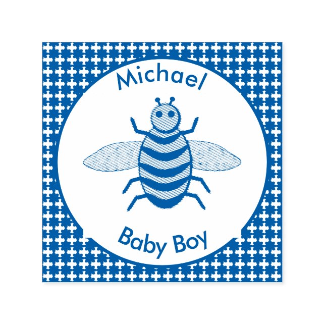 Tampon Auto-encreur Bébé Bleu mignon Bee Bee Personnalisé (Design)