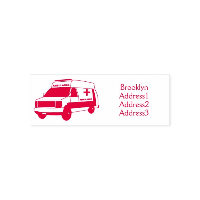 Tampon Auto-encreur Belle ambulance rouge caricature van (Design)