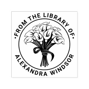 Tampon Auto-encreur Bibliothèque en ruban Calla Lilies Bouquet Bow